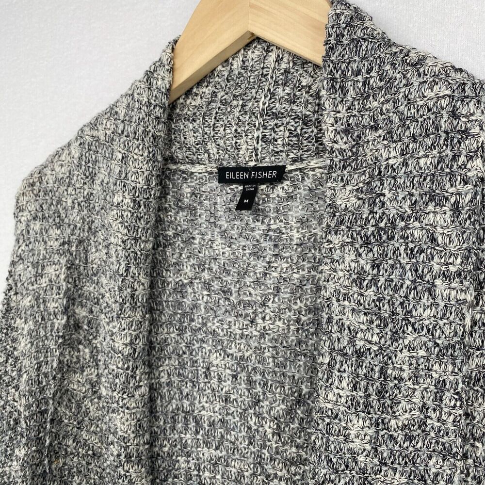 EILEEN FISHER Cardigan M Cotton Blend Marled Shawl Open Front Long Sleeve Gray - Picture 2 of 15